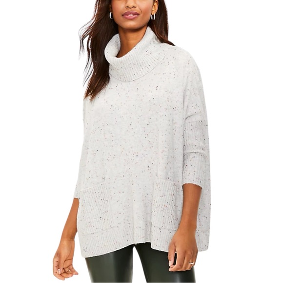 LOFT Sweaters - LOFT Oversized Flecked Pocket Poncho Sweater Cream Sz S